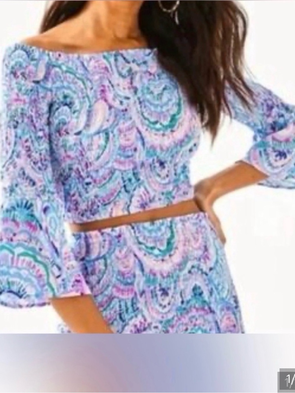 Lilly Pulitzer Off-Shoulder in Blue, Pink and Purple Paisley